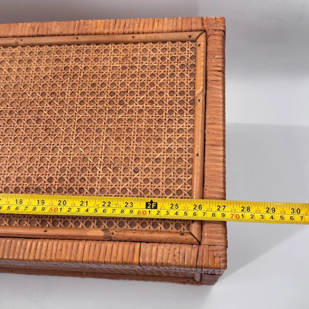 Vintage Chinese Cane & Rattan Storage Trunk Brass Hardware 27